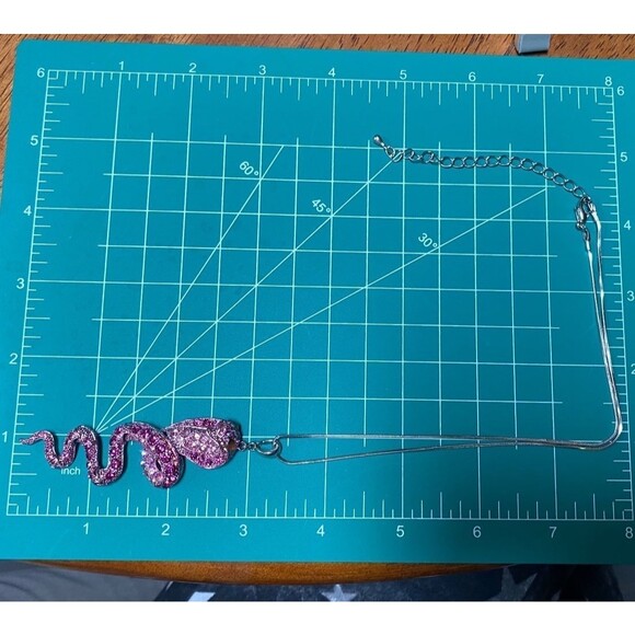 VTG Janus Pink Snake Pendant 3" Movable Bling Y2K Rhinestone Cobra Necklace - Picture 5 of 11